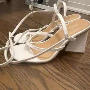 Mariana White Strappy Slingback Block Heel Sandals